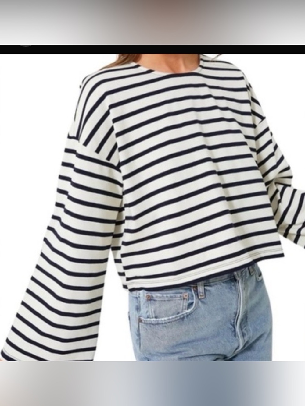 Tuckernuck White and Navy Wide-Stripe Boxy Long-Sleeve Top